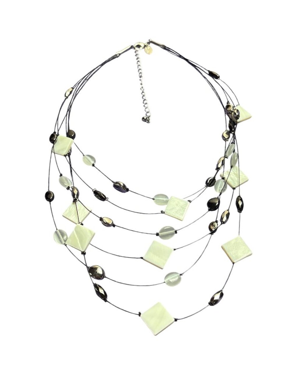 Lia Sophia Vanilla Dreams Multi Strand Wire Necklace Mother of Pearl Cats Eye